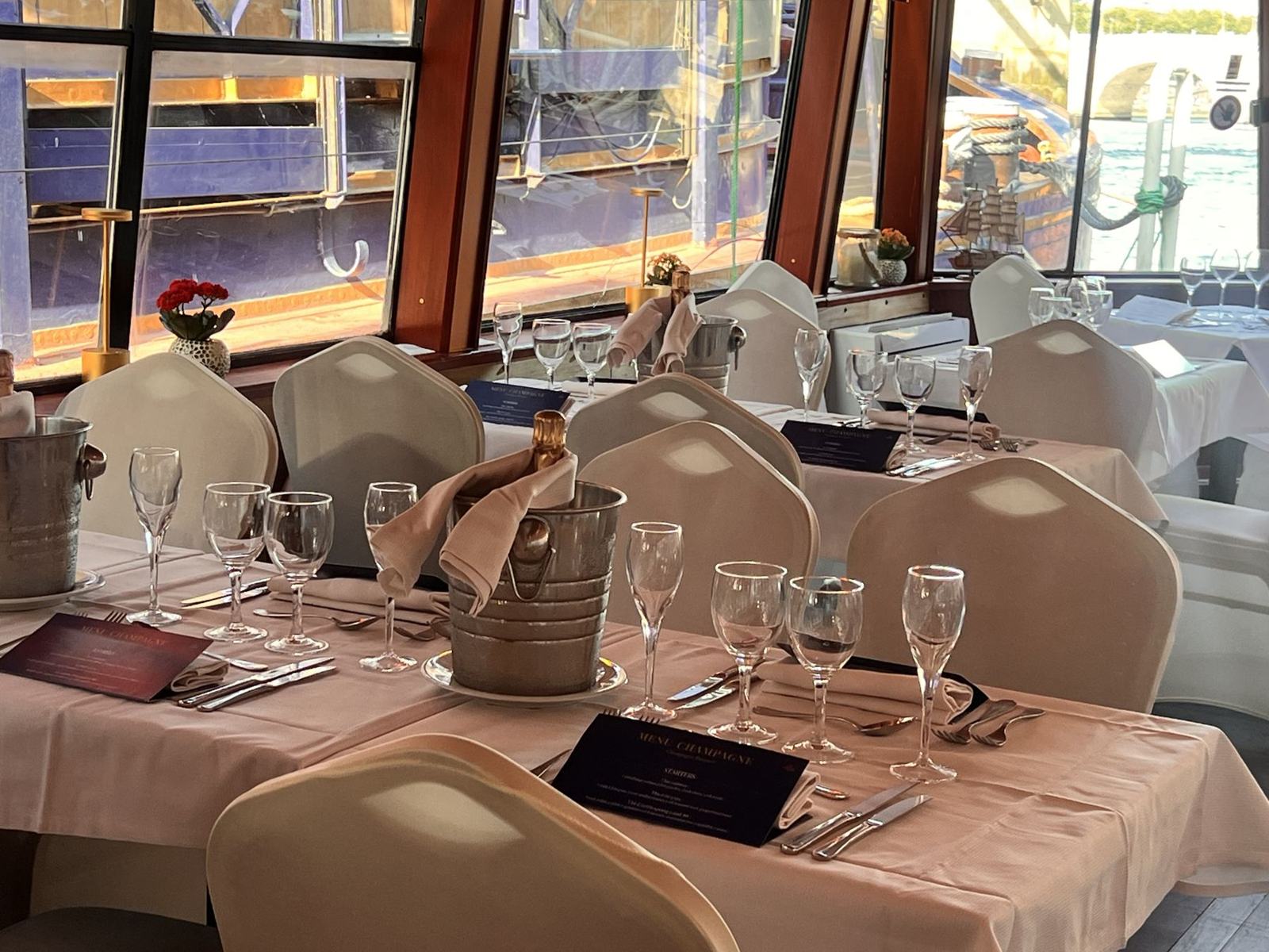 Tables set up for dinner
